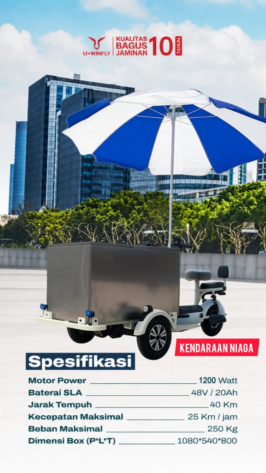 Kendaraan Niaga Gerobak Listrik Uwinfly Baterai SLA